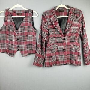 Gizem‎ Altintas Size S Blazer & Vest Set Maroon Gray Plaid Prep School Academia